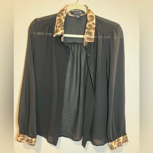 Forever 21 Black Animal Print See-through Top Size S